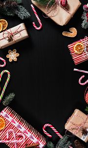 Preview wallpaper gifts, christmas, new year, candy, frame