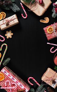 Preview wallpaper gifts, christmas, new year, candy, frame