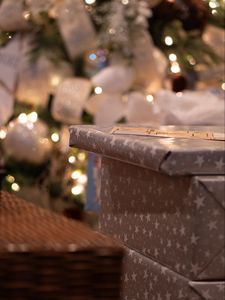 Preview wallpaper gifts, christmas tree, new year, christmas, blur