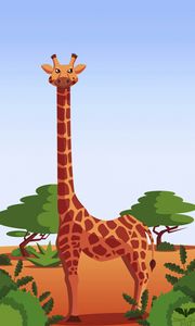 Preview wallpaper giraffe, art, vector, trees, bushes