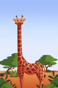 Preview wallpaper giraffe, art, vector, trees, bushes