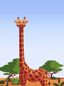 Preview wallpaper giraffe, art, vector, trees, bushes