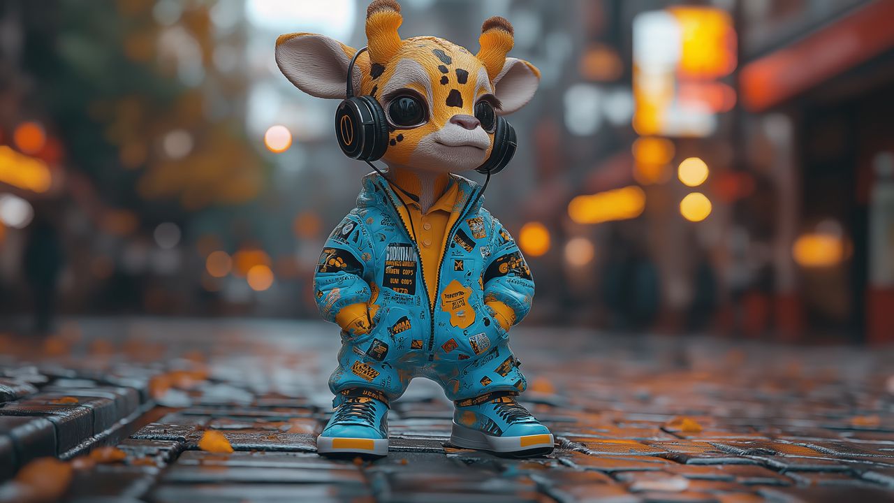 Wallpaper giraffe, music, headphones, art