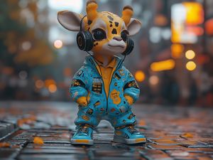 Preview wallpaper giraffe, music, headphones, art