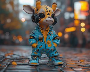 Preview wallpaper giraffe, music, headphones, art