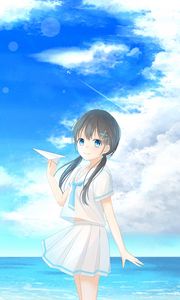 Preview wallpaper girl, airplane, summer, sea, anime, art