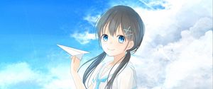 Preview wallpaper girl, airplane, summer, sea, anime, art