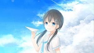 Preview wallpaper girl, airplane, summer, sea, anime, art