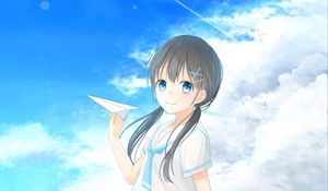 Preview wallpaper girl, airplane, summer, sea, anime, art