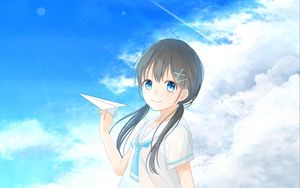 Preview wallpaper girl, airplane, summer, sea, anime, art