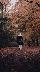 Preview wallpaper girl, alone, autumn, park, walk