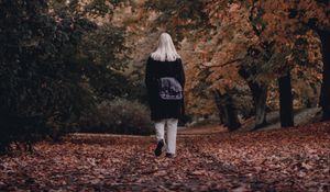 Preview wallpaper girl, alone, autumn, park, walk