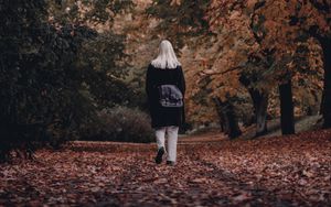 Preview wallpaper girl, alone, autumn, park, walk