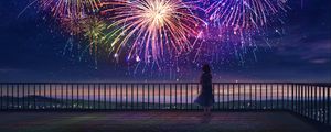 Preview wallpaper girl, alone, fireworks, anime, art