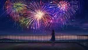 Preview wallpaper girl, alone, fireworks, anime, art