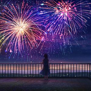 Preview wallpaper girl, alone, fireworks, anime, art