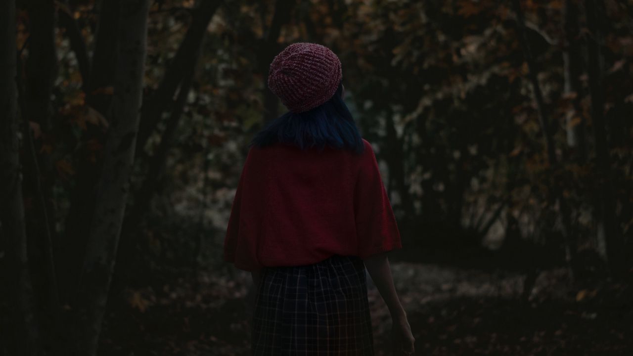 Wallpaper girl, alone, forest, lantern