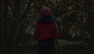 Preview wallpaper girl, alone, forest, lantern