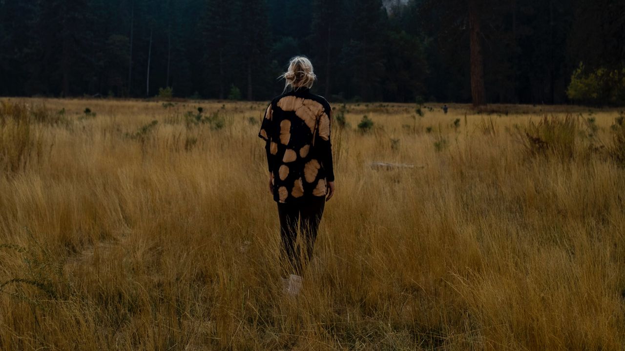 Wallpaper girl, alone, nature, mountains, grass