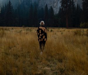 Preview wallpaper girl, alone, nature, mountains, grass