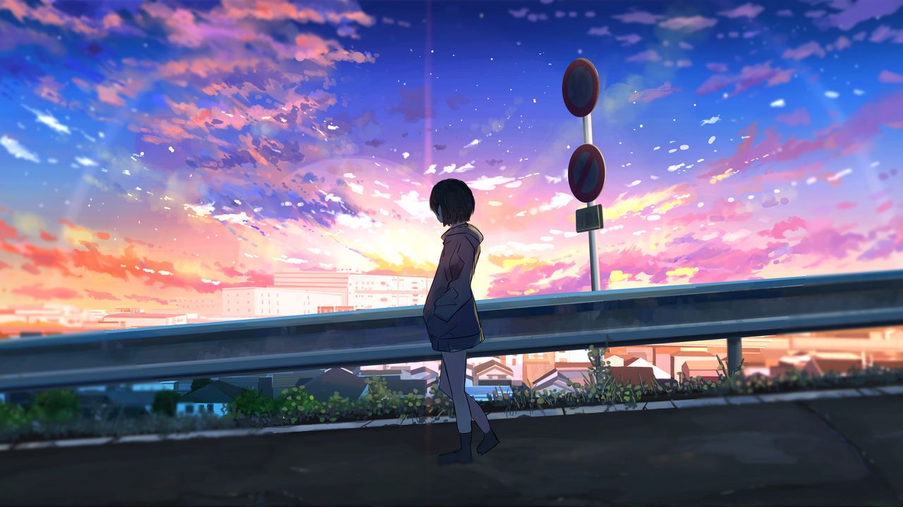 Wallpaper girl, alone, road, anime, art, cartoon hd, picture, image