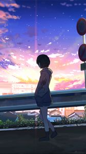 Preview wallpaper girl, alone, road, anime, art, cartoon