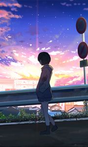 Preview wallpaper girl, alone, road, anime, art, cartoon