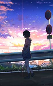 Preview wallpaper girl, alone, road, anime, art, cartoon