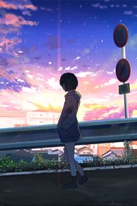 Preview wallpaper girl, alone, road, anime, art, cartoon