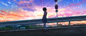 Preview wallpaper girl, alone, road, anime, art, cartoon