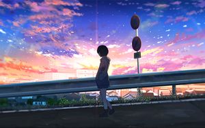 Preview wallpaper girl, alone, road, anime, art, cartoon
