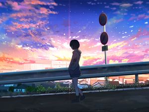 Preview wallpaper girl, alone, road, anime, art, cartoon