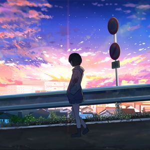 Preview wallpaper girl, alone, road, anime, art, cartoon