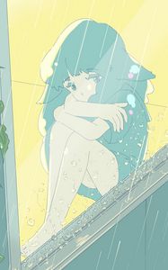 Preview wallpaper girl, alone, sad, rain, anime, art