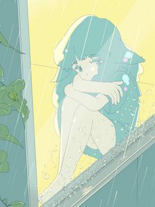 Preview wallpaper girl, alone, sad, rain, anime, art