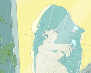 Preview wallpaper girl, alone, sad, rain, anime, art