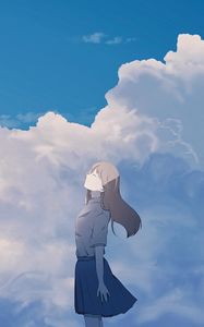 Preview wallpaper girl, alone, smile, clouds, anime, art