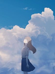 Preview wallpaper girl, alone, smile, clouds, anime, art