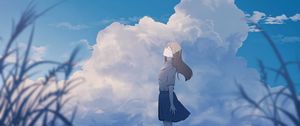 Preview wallpaper girl, alone, smile, clouds, anime, art