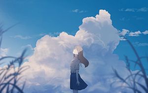 Preview wallpaper girl, alone, smile, clouds, anime, art