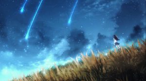 Preview wallpaper girl, alone, space, meteors, art