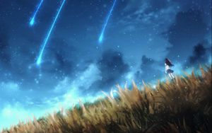 Preview wallpaper girl, alone, space, meteors, art