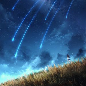 Preview wallpaper girl, alone, space, meteors, art