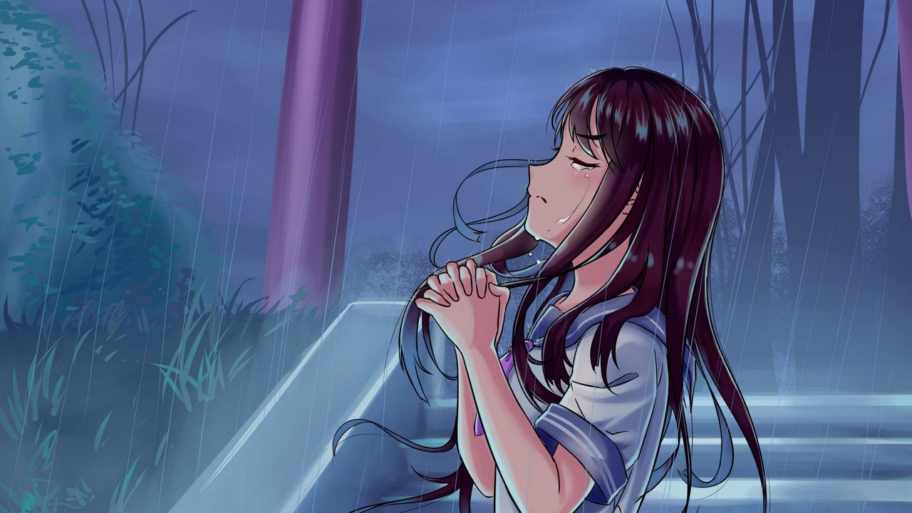 alone anime girl watching the night stars Stock Illustration  Adobe Stock