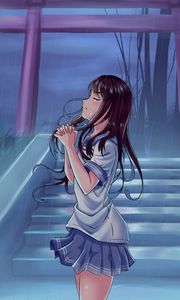 Preview wallpaper girl, alone, tears, sad, rain, prayer, anime