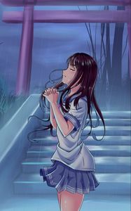 Preview wallpaper girl, alone, tears, sad, rain, prayer, anime