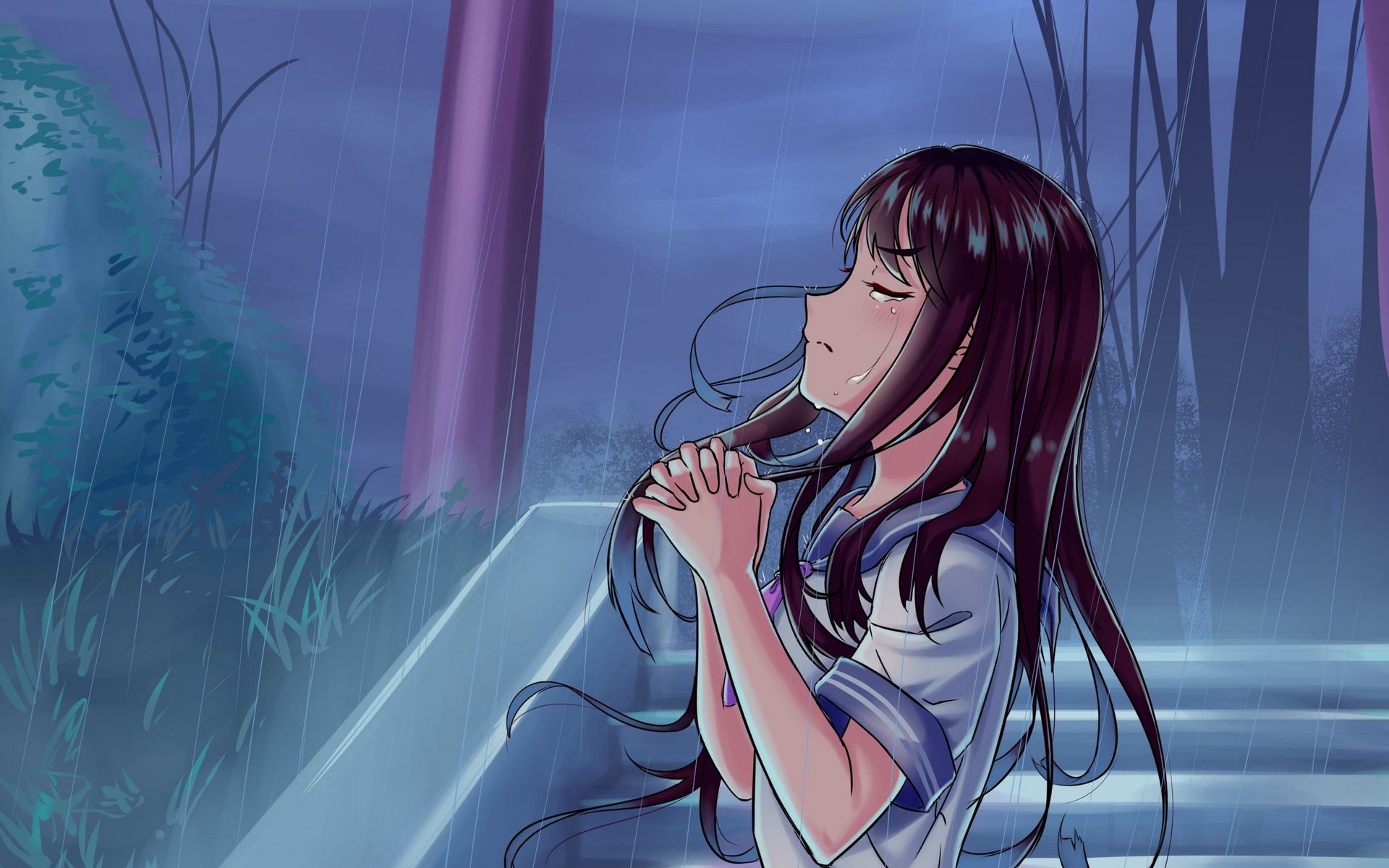 Download Anime Girl Sad Alone Sleeping With Lantern Wallpaper   Wallpaperscom