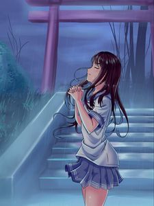 Preview wallpaper girl, alone, tears, sad, rain, prayer, anime