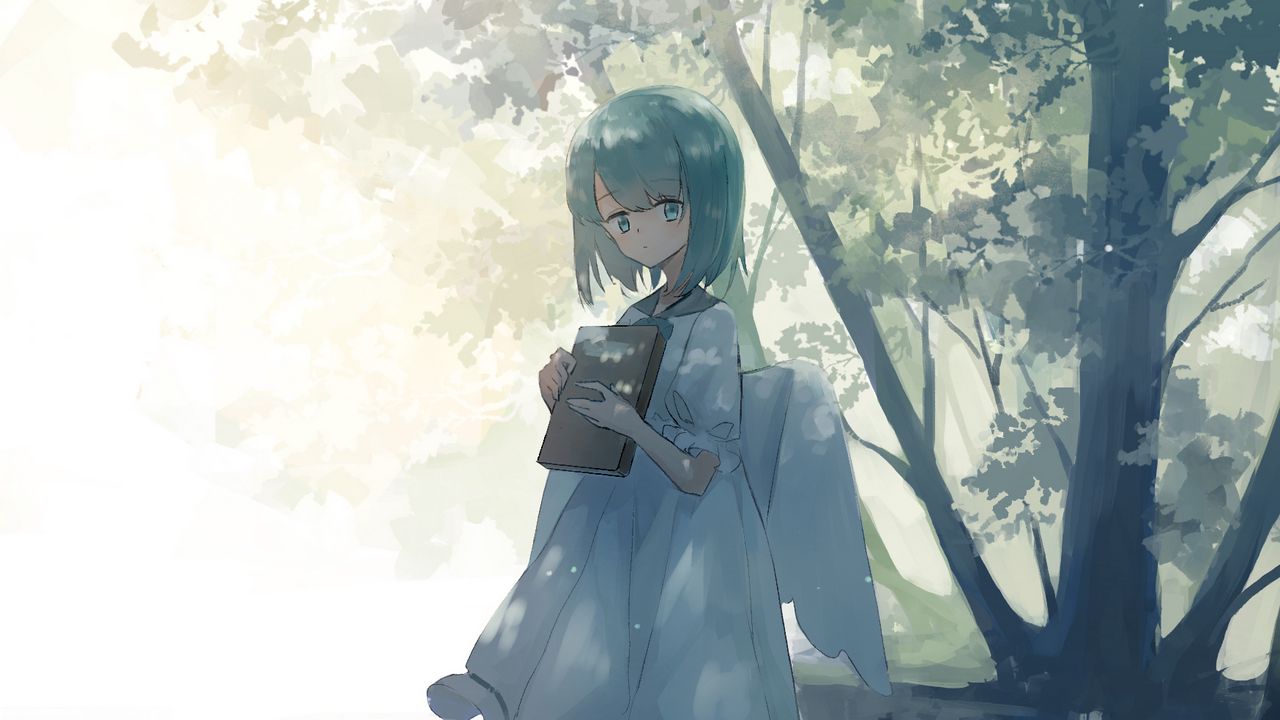 Wallpaper girl, angel, book, anime