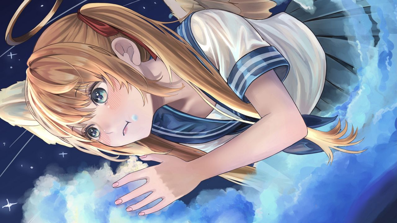 Wallpaper girl, angel, clouds, sky, anime, art